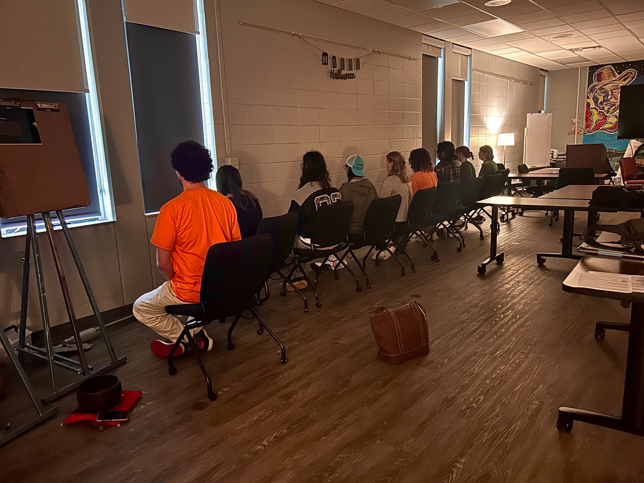 Students practice zazen meditation with Art Instructor David Titterington in the classroom.